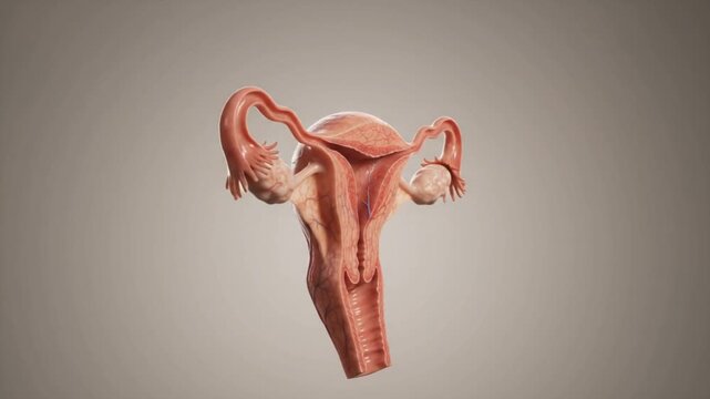3D render of human female reproductive system anatomy isolated on a neutral background.