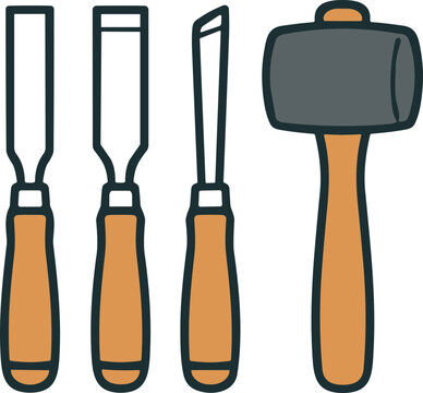 Woodworking Tools: Chisels and Mallet Set for Carpentry and Craftsmanship