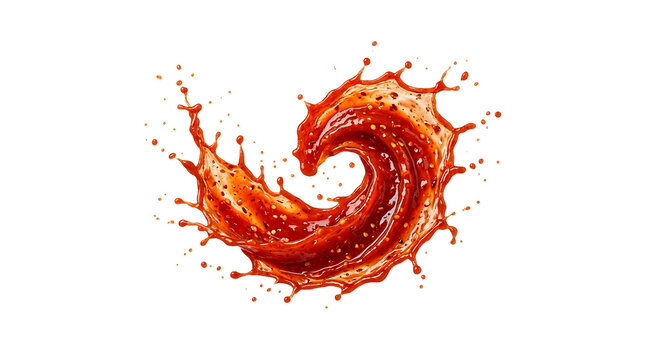 Swirling splash of spicy red chili sauce with outward against transparent on transparent background