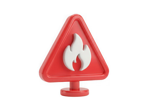 Triangle fire safety warning sign isolated on a transparent background