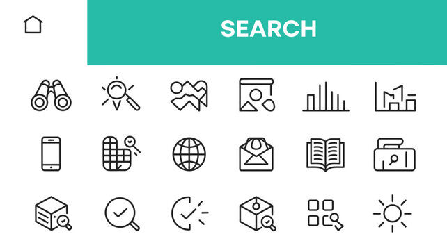 Search Icons Set, Web Search Navigation and Digital Marketing Symbols Collection