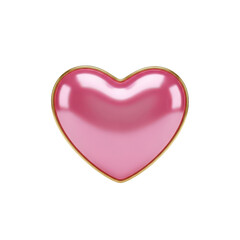 Fototapeta premium Pink glossy heart shape with gold trim isolated on white background