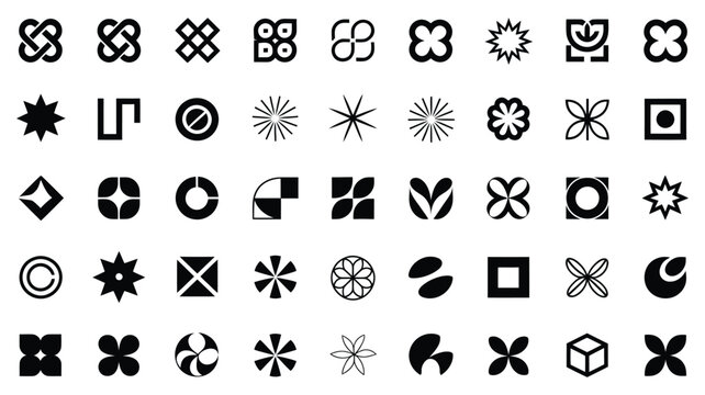 Abstract Symbols Icons Set, Geometric Shapes and Decorative Design Elements