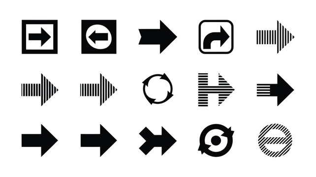 Arrow Icons Set, Black Directional Arrows and Navigation Symbols Collection