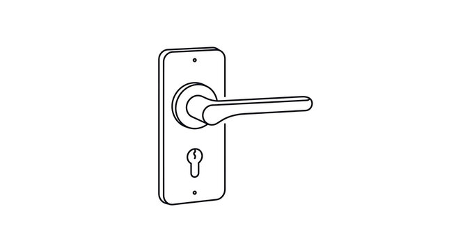 Modern door lever handle with integrated keyhole plate in technical line art security hardware mechanism interior