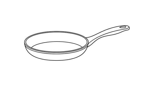 Black and white line art icon of an empty frying pan kitchen utensil with cookware culinary gastronomy restaurant