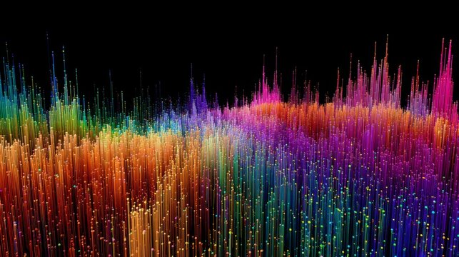 Virtual colorful graph with vibrant digital data lines, financial growth trends, market analysis, business statistics, investment performance, economic forecasting, technology analytics, and modern co