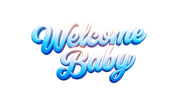 Welcome baby blue 3d text lettering design with font isolated transparent on transparent background