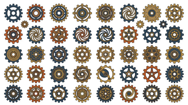 Collection of Vintage Steampunk Gears Isolated