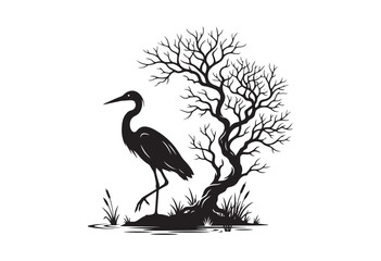Fototapeta premium Minimalist heron and tree silhouette