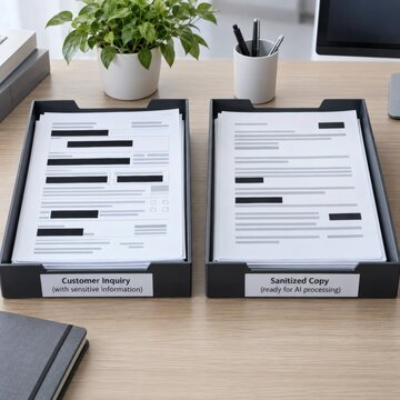 Redacted customer documents prepared for privacy safe AI processing