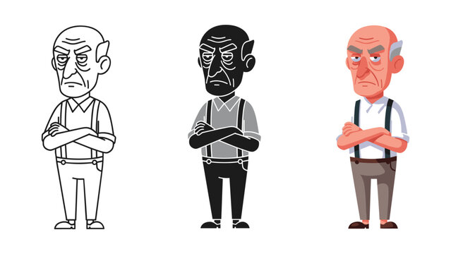 Grumpy old man character vector illustration showing three variations