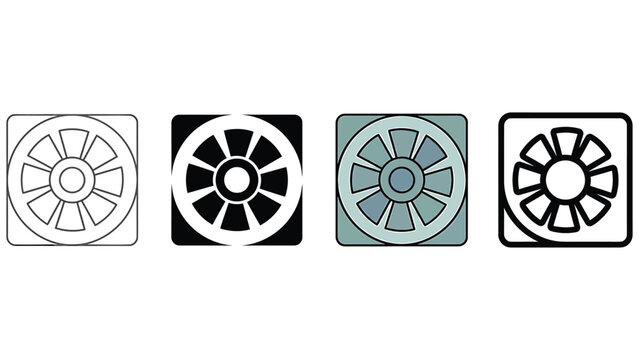 Set of four different flat style ventilator fan icons for web design and user interface graphics
