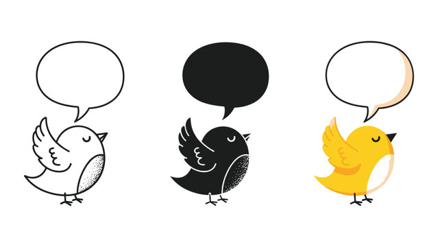 Happy yellow bird talking with speech bubble vector set