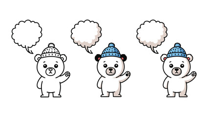 Fototapeta premium Cute polar bear in winter hat with thought bubble vector illustration