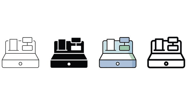 Set of cash register icons in various styles for retail business and point of sale applications