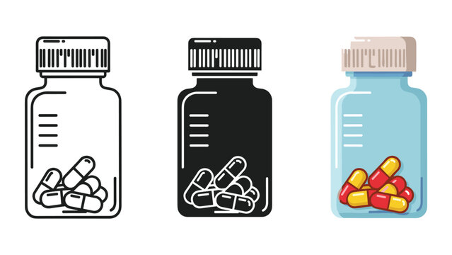 Medical pill bottle vector illustration with capsule pills