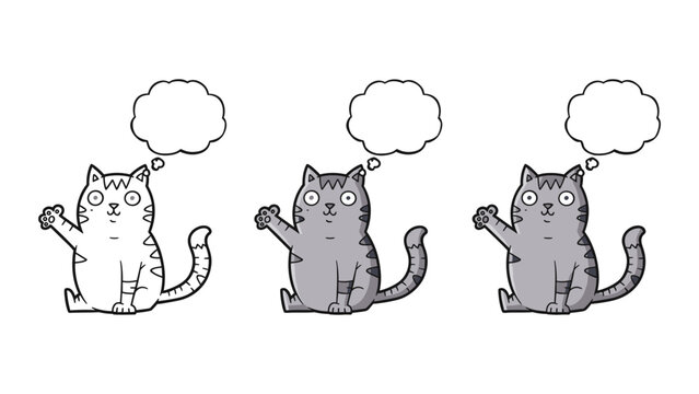 Excited tabby cat waving paw with thought bubble vector