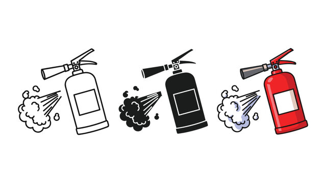 Fire extinguisher vector graphic with spraying foam and safety elements
