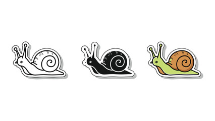 Fototapeta premium Cute cartoon snail vector sticker with shell in three design formats