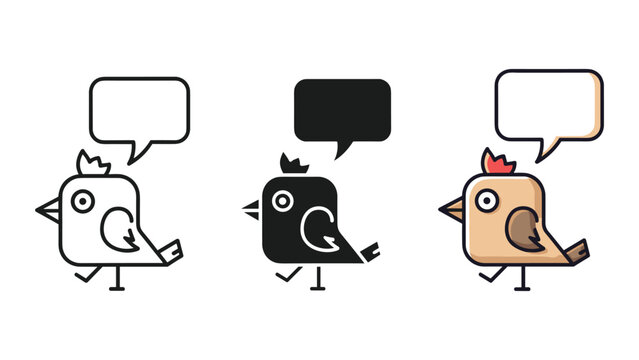 Minimalist cartoon bird with speech bubble vector art set