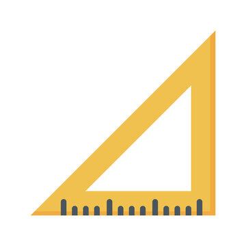 Yellow right triangle ruler on transparent background. For office supply, school supplies, engineering, and construction tool
