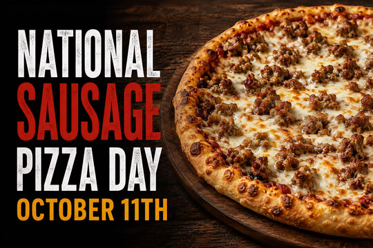 National Sausage Pizza Day October 11th Concept with Freshly Baked Sausage Pizza