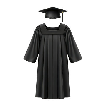 Black graduation gown and mortarboard cap for ceremony isolated on transparent background