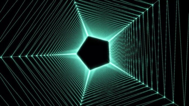 tunels of light with a pentagonal shape, moving forward. Ideal for visual effects and motion graphics.