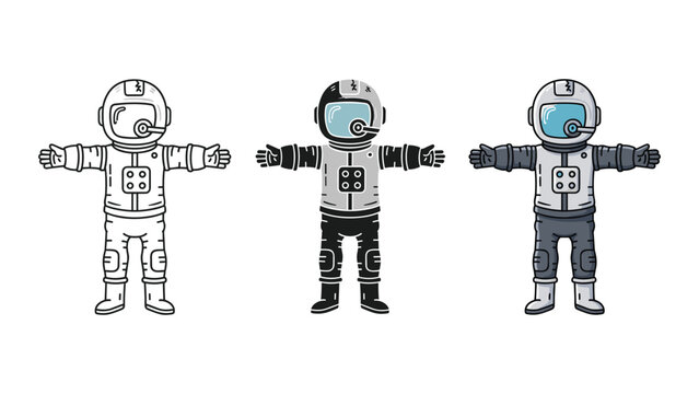 Three astronaut characters standing in space suit vector design