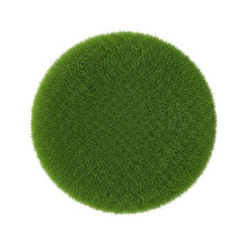 Round circle shape made of fresh green grass texture isolated on transparent background