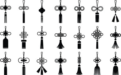Chinese knot vector set black and white graphic design elements traditional asian symbol collection © Mofajjol