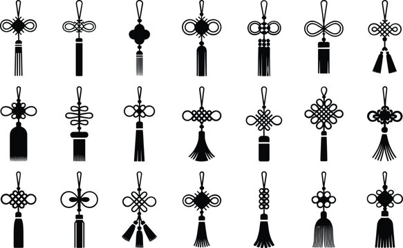 Chinese knot vector set black and white graphic design elements traditional asian symbol collection