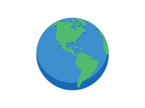 Simple flat vector illustration of planet Earth showing North and South America continents