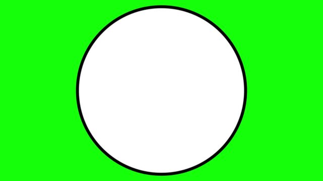 White circular frame with black border stands on bright green chroma key background.