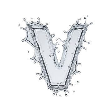 Letter V formed by clear liquid water splash isolated on white background