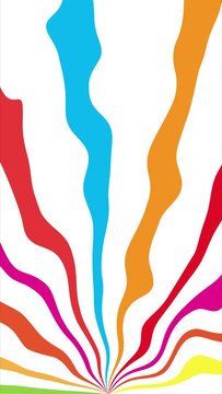 Vertical retro sunburst rays spin in a seamless loop, with vibrant colors radiating across a white background for stylish social media motion effects.