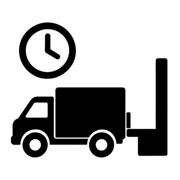 Scheduled dock delivery icon with truck and clock for warehouse receiving time slots
