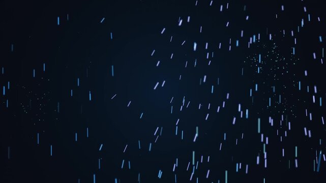 Cinematic abstract motion graphic of spectacular, large-scale glowing blue fireworks launching and bursting from the edges of a dark composition. High-quality 4K edge-to-frame particle physics with a