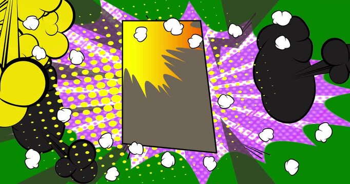Cartoon background animation, comic book backdrop video. Retro comics pop art design.