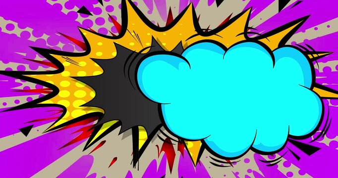Cartoon background animation, comic book backdrop video. Retro comics pop art design.
