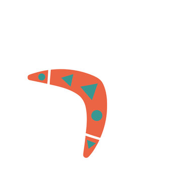 Orange boomerang with teal geometric patterns