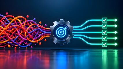 Business concept of solving complex problems and untangling messy chaotic processes into clear organized straight workflows