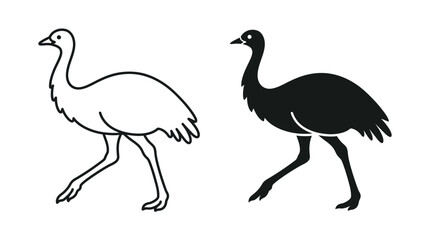 Fototapeta premium Minimalist Flat Vector Illustration of an Emu Bird Side View Walking Pose