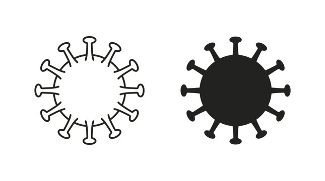 Outline and solid black icon design of a virus cell for scientific research