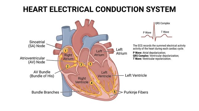 Heart electrical conduction system illustration isolated on transparent background