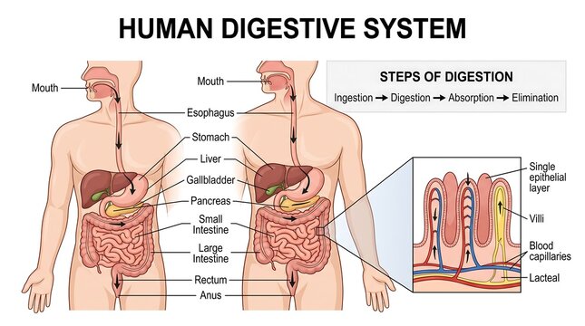 Human digestive system anatomical diagram vector illustration