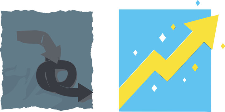 Business Growth and Decline Concept Illustration Showing Downward and Upward Arrows for Financial Performance, Investment, Strategy, and Market Analysis