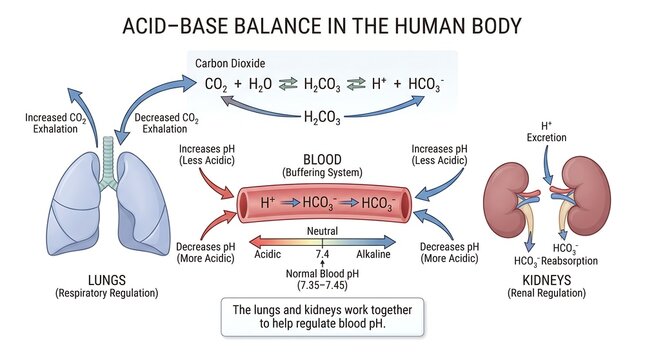 Acid base balance in the human body medical diagram isolated on transparent background