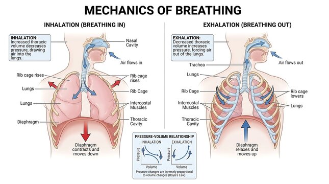 Mechanics of breathing scientific illustration isolated on transparent background